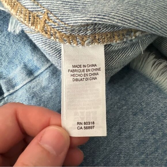 Lucky Brand Womens Jean Dress Large Drawstring Button Up Fray Hem Short Sleeve - Picture 10 of 13